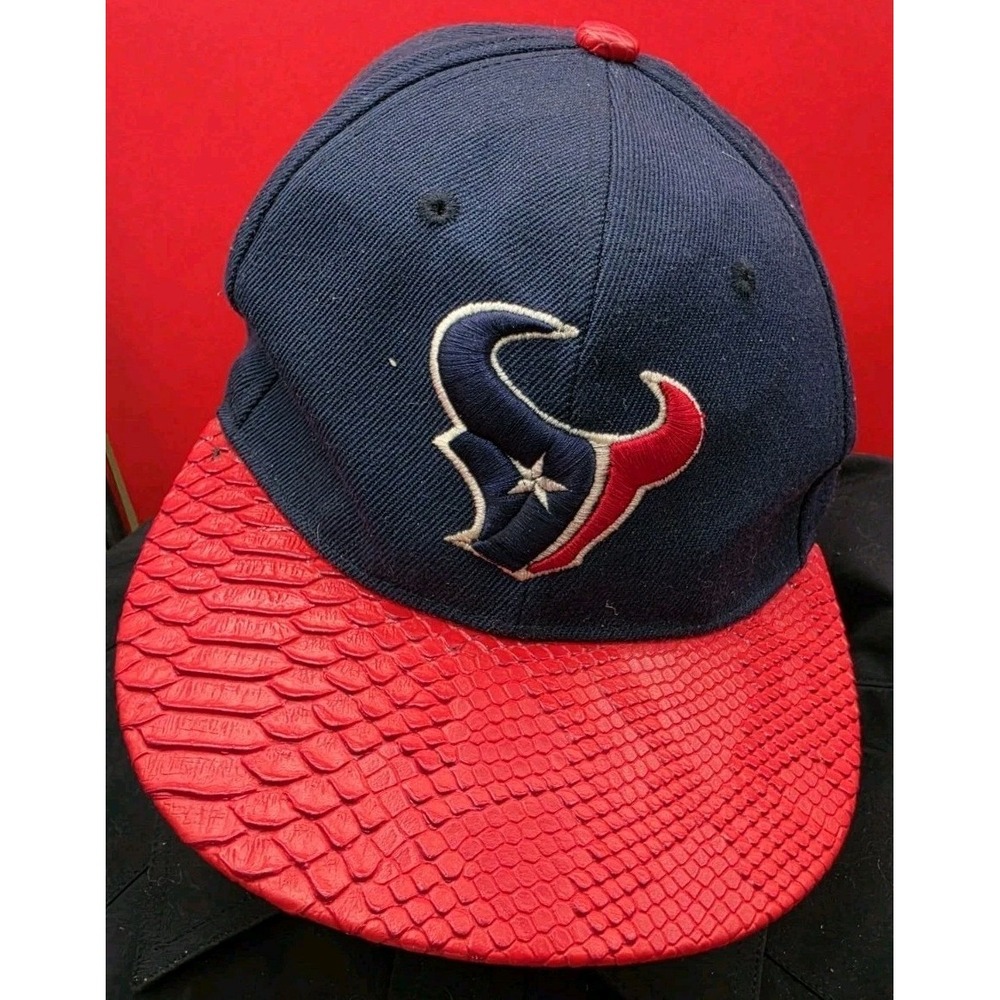 SYKE Brand Houston Texans NFL Snapback Hat Custom Red Snakeskin Python Brim Cap